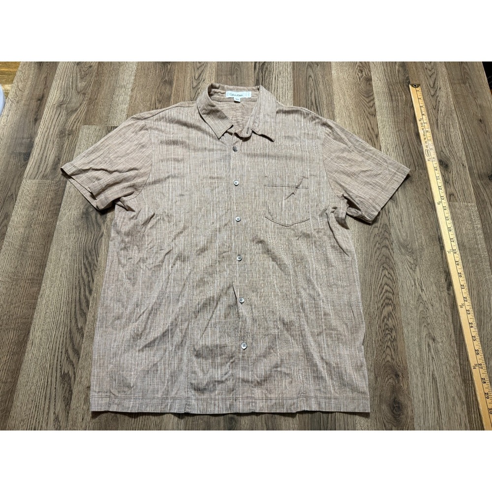 Calvin Klein Shirt, Men's Size Large, Brown, Short Sleeve, Button Up Shirt